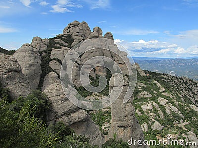 Beautiful unusual shaped mountain rock formations of Montserrat, Spain Stock Photo