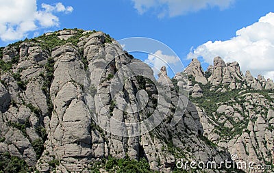 Beautiful unusual shaped mountain rock formations of Montserrat, Spain Stock Photo