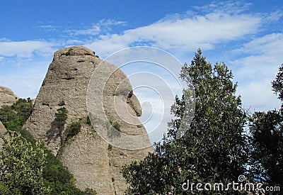 Beautiful unusual shaped mountain rock formations of Montserrat, Spain Stock Photo