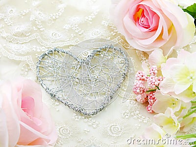 Beautiful valentine day with heart and rose flower background Stock Photo