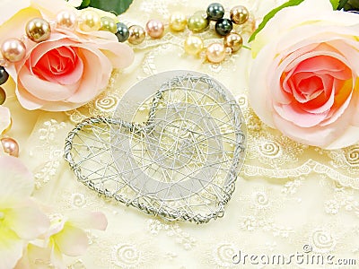 Beautiful valentine day with heart and rose flower background Stock Photo