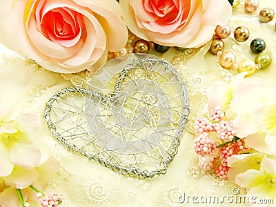 Beautiful valentine day with heart and rose flower background Stock Photo