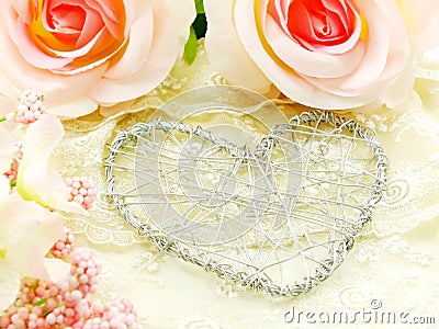 Beautiful valentine day with heart and rose flower background Stock Photo