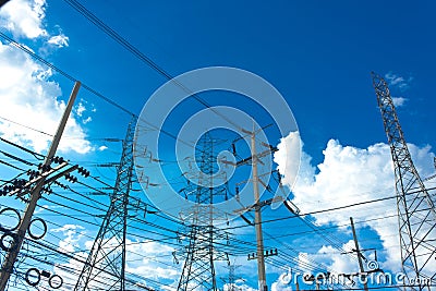 Beautiful Various Of Electrical Poles And Towers Stock Photo