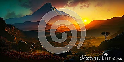 Beautiful vast mountain sunrise scenery Stock Photo