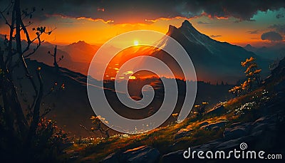 Beautiful vast mountain sunrise scenery Stock Photo