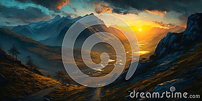 Beautiful vast mountain sunrise scenery Stock Photo