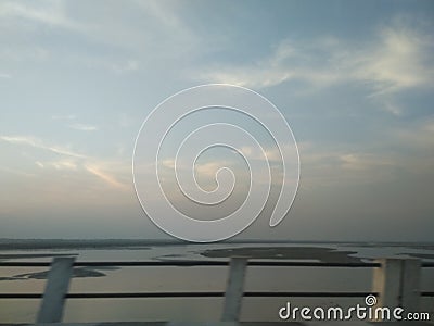 A beautiful vast river scene evening Stock Photo