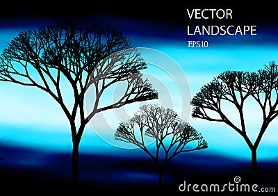 Beautiful Vector Afterglow Savannah Landscape Vector Illustration