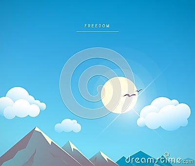 Beautiful vector flat cartoon mountain landscape summer illustration. Vector Illustration