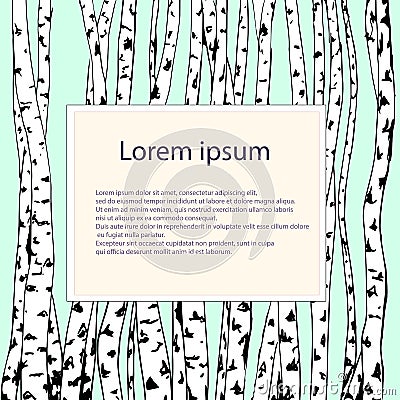 Template for information on a light green background with painted birches. Vector Illustration