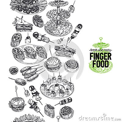 Beautiful vector hand drawn finger foods Illustration. Vector Illustration