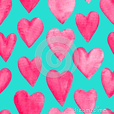 Beautiful Vector illustration Seamless pattern with red watercolor hearts. Vector Illustration