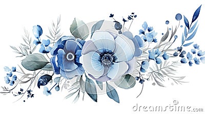 Beautiful vector image with nice watercolor anemones and leaves Generative AI Cartoon Illustration