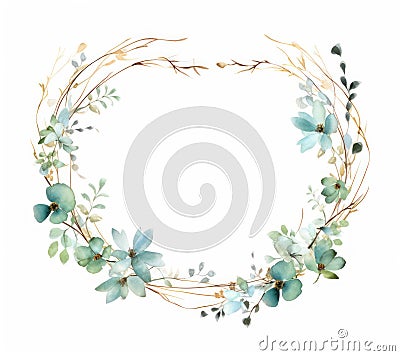 Beautiful vector image with nice watercolor hand drawn floral wreath Generative AI Cartoon Illustration