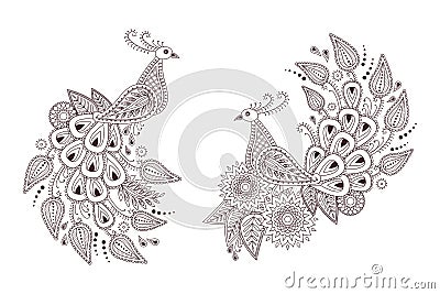 Beautiful vector peacock birds in indian paisley style Vector Illustration