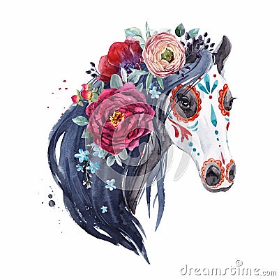 Watercolor horse vector portrait Vector Illustration