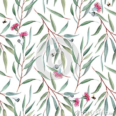 Watercolor australian floral vector pattern Vector Illustration