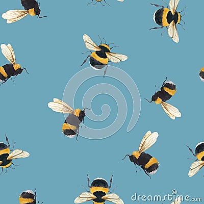 Watercolor bumblebee vector pattern Vector Illustration