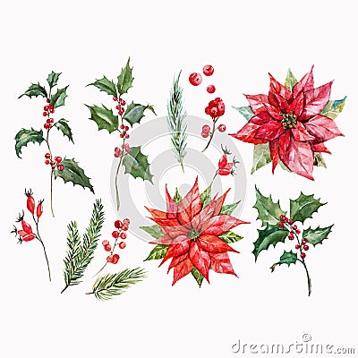 Watercolor christmas vector set Vector Illustration