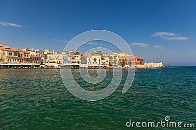 Beautiful venetian port of Chania, Crete island, Greece Editorial Stock Photo