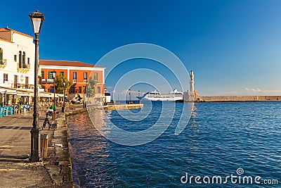 Beautiful venetian port of Chania, Crete island, Greece Editorial Stock Photo