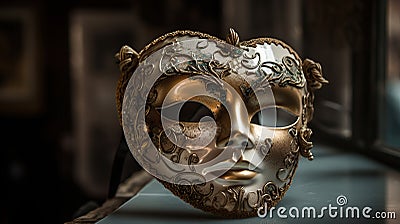 Beautiful venetian theatre mask with gold decorations isolated, generative ai Stock Photo