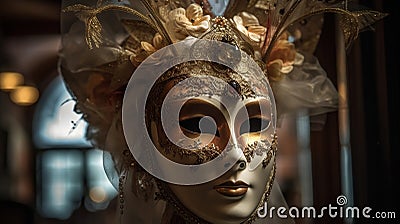 Beautiful venetian theatre mask with gold decorations isolated, generative ai Stock Photo