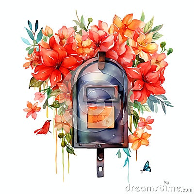 beautiful vibrant floral post box clipart illustration Cartoon Illustration