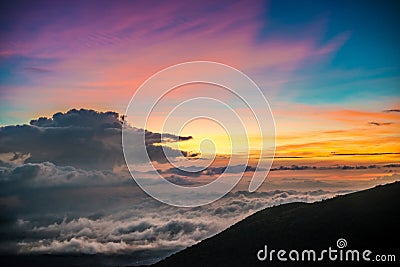 Beautiful Vibrant Sunset on Mauna Kea, Hawaii Stock Photo