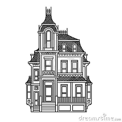 Beautiful Victorian house. simple black and white vector drawing Vector Illustration