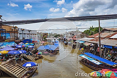 Beautiful view from Amphawa Floating market in holiday time Editorial Stock Photo