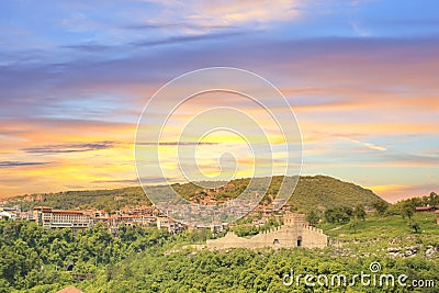 Beautiful view of the ancient fortress Tsarevets in the mountains, in Veliko Tirnovo, Bulgaria Editorial Stock Photo