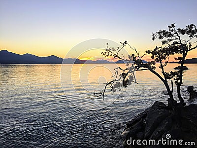 A beautiful view as the sun sets over the Cowichan Valley on Vancouver Island, British Columbia, Canada. Stock Photo