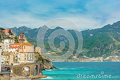 Beautiful view on Atrani town on famous Amalfi coast, Campania, Italy Stock Photo