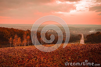 Autumn sunset on the mountain Stock Photo