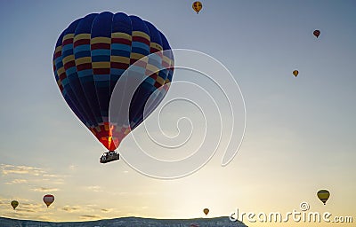 Beautiful view of ballons flying in the sky in Cappadocia Editorial Stock Photo