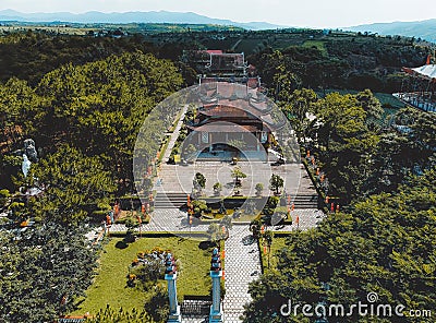 Beautiful view of Bat Nha Pagoda in Bao loc city, Lam Dong province, Vietnam. Text in photos mean Bat Nha pagoda Vietnamese Stock Photo