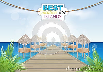 Beautiful view of the beach bungalows Vector Illustration