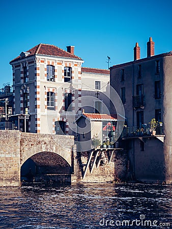 Beautiful view of a bridge over the river in Nantes in France Editorial Stock Photo