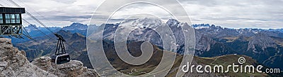 Beautiful view on the cable car at Dolomite Alps Editorial Stock Photo