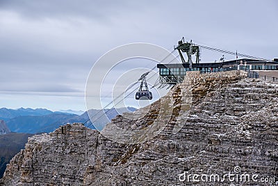 Beautiful view on the cable car at Dolomite Alps Editorial Stock Photo