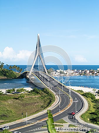 Beautiful view with the cable-stayed Jorge Amado Bridge in IlhÃ©us, Bahia, Brazil Editorial Stock Photo