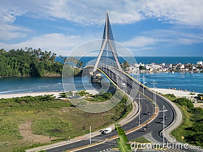 Beautiful view with the cable-stayed Jorge Amado Bridge in IlhÃ©us, Bahia, Brazil Editorial Stock Photo