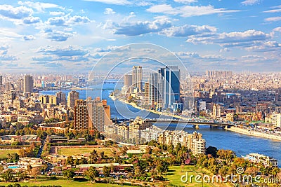 Beautiful view of Cairo and the Nile from above, Egypt Stock Photo