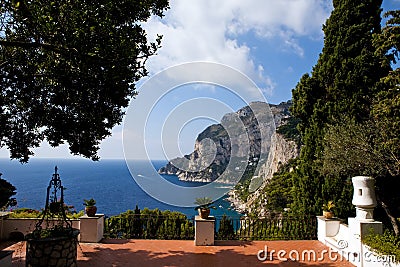 Beautiful view of Capri Island from terrace Stock Photo