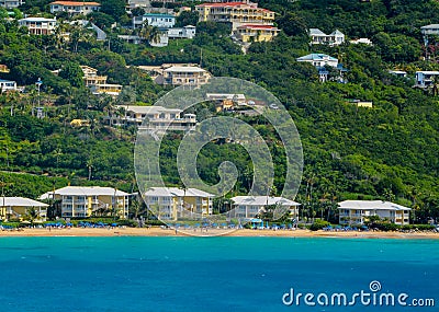 A beautiful view from the Carnival Cruise Ship. The shoreline of St Thomas U.S. Virgin Islands. Editorial Stock Photo