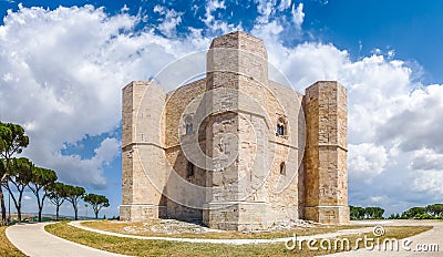 Beautiful view of Castel del Monte, the famous castle built in an octagonal shape by the Holy Roman Emperor Frederick II in Stock Photo