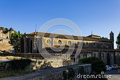 Beautiful view of the church Saint-Gimer in Carcassonne with the citadel in the background Stock Photo