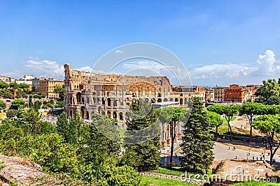 Beautiful view on the Coliseum and the Arch of Constantine in Rome, Italy Stock Photo